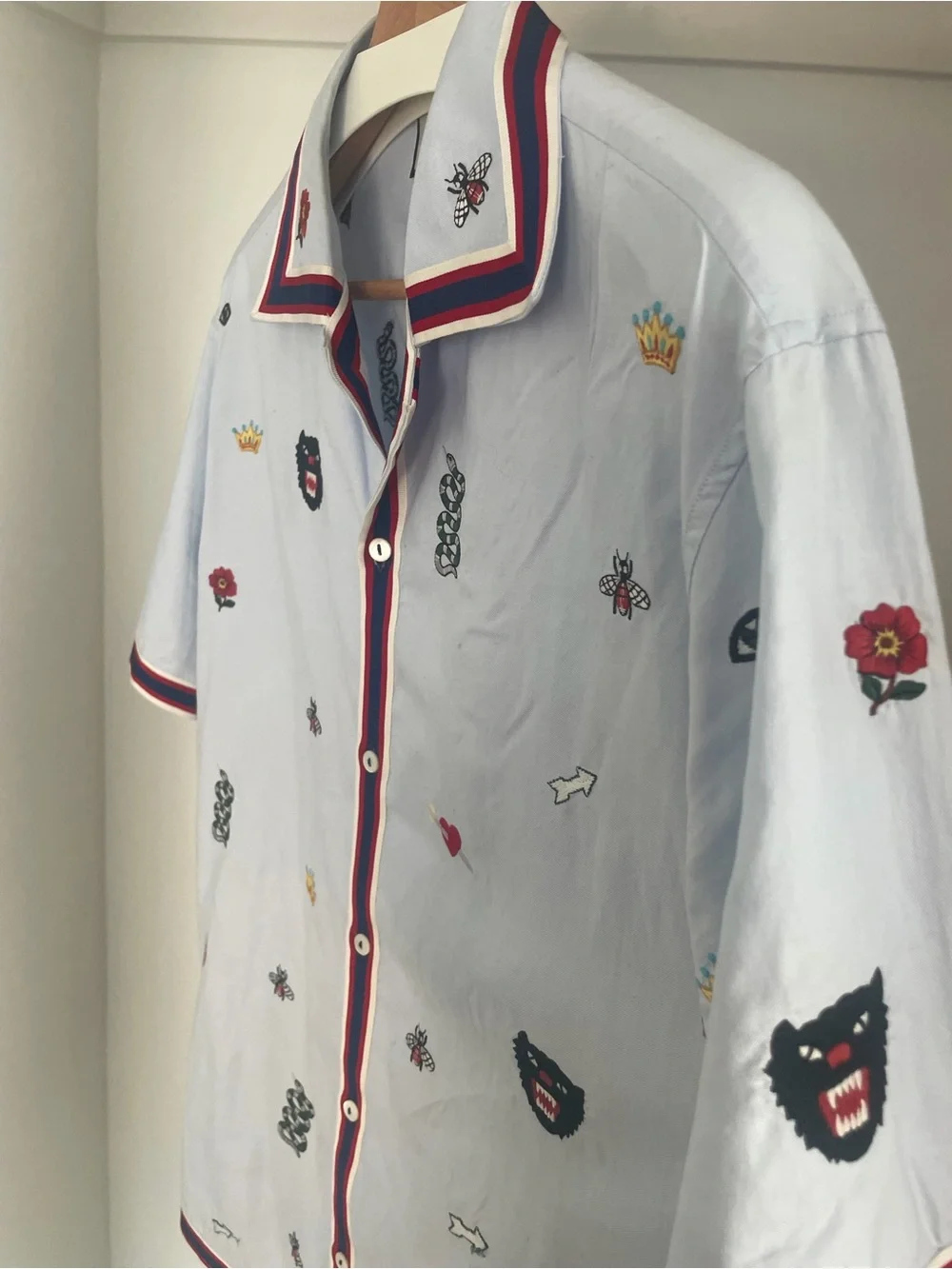 Gucci Light Blue Embroidery Bowling Shirt
